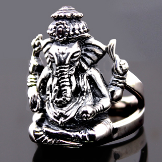 Retro Elephant Meditation Status 925 Silver Mens Ring